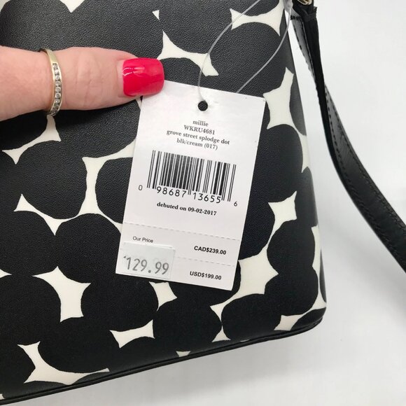 Kate Spade Black/Cream Leather Millie Grove Street Splodge Dot Crossbody - Picture 11 of 11